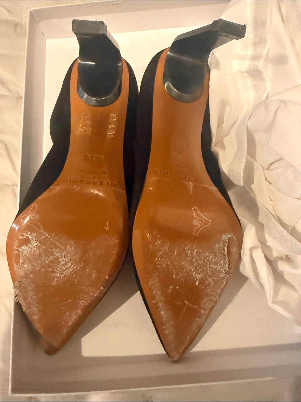 Robert Clergerie Paris Black Suede Heels 8/38 Worn Once 3” Heel — image 7 of 8